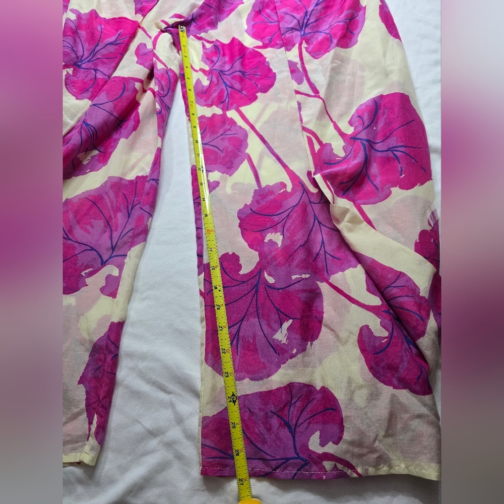 Diane Von Furstenberg Cream Wide-Leg Pants with Pink Floral Print - Picture 9 of 11